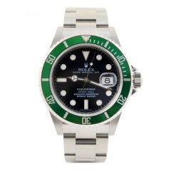 Rolex Stainless Steel Submariner Wristwatch with Green Bezel Ref 16610T