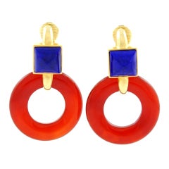 ALDO CIPULLO Carnelian & Lapis Gold Earrings