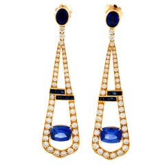 OTTAVIANO Pink Gold Diamond and Sapphire Dangle Earrings