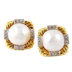 DAVID WEBB Mabe Pearl and Diamond Earclips