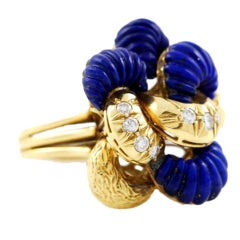 Gold Lapis Lazuli and Diamond Knot Ring