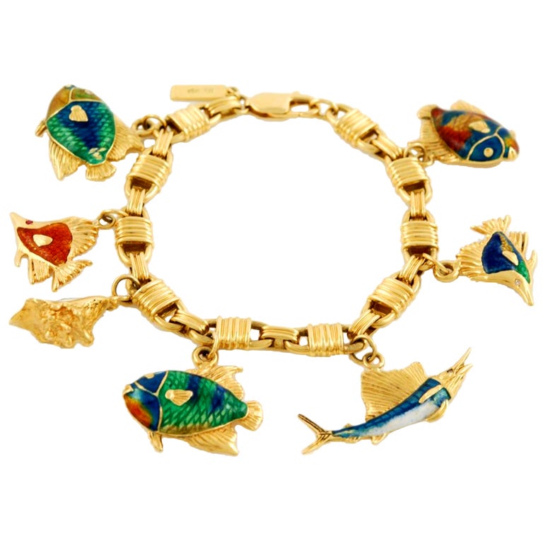 Gold and Enamel Charms Bracelet at 1stdibs