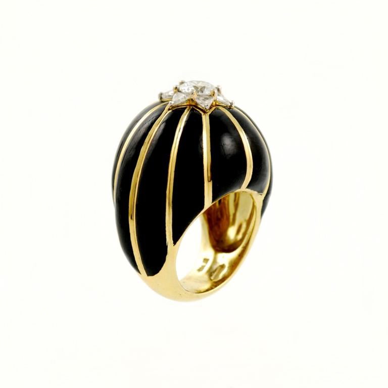 OTTAVIANO Gold Platinum Diamond and Enamel Dome Ring