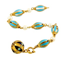 Gold Enamel and Pearl Bracelet Gold Enamel and Pearl Bracelet