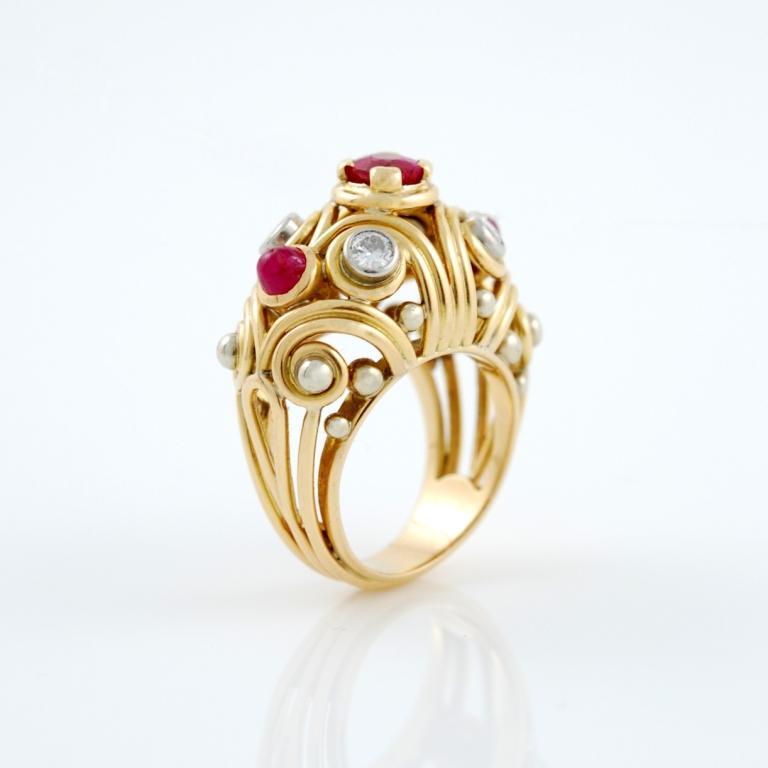 18kt pink gold, ruby and diamond dome ring by Van Cleef & Arpels, 1970's