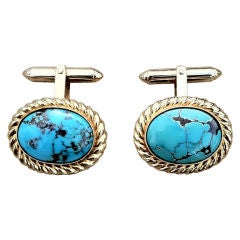 Vintage Turquoise Gold Cuff Links
