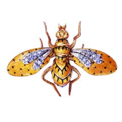 Gold Platinum Diamond Guilloche Enamel Wasp