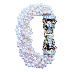 David Webb  Diamond Emerald Pearl Gold Platinum Bracelet