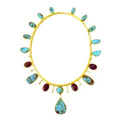 Vintage Alexander Kower Turquoise Lapis Diamond Gold Collar