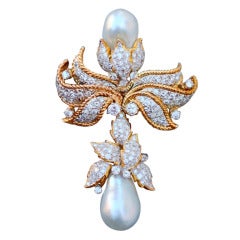 Baroque Pearl Diamond Gold Pendant Brooch