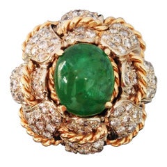 Emerald Diamond Gold Cocktail Dome Ring