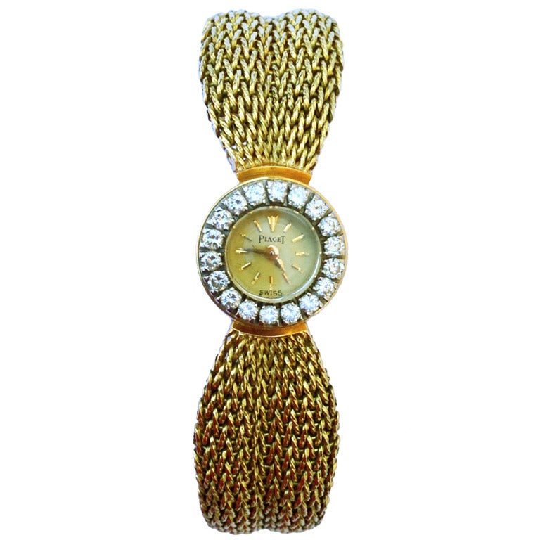 Piaget Lady's Yellow Gold and Diamond Bracelet Watch circa 1962