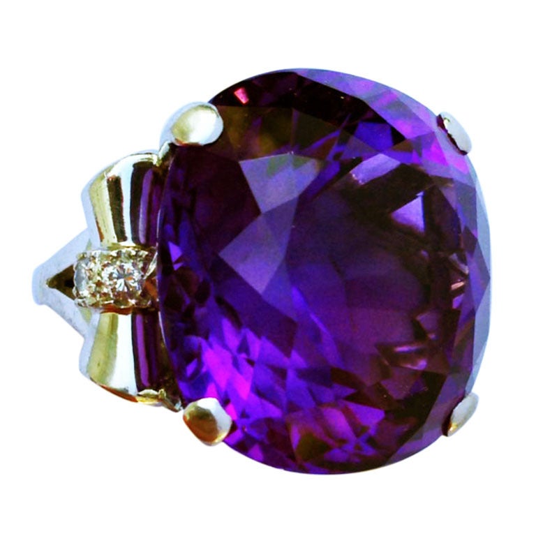 Retro Amethyst Diamond Platinum Cocktail Ring