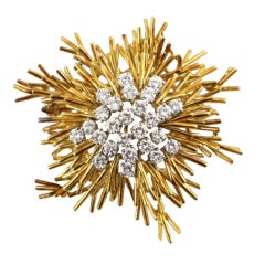 French Gold Diamond Cluster Brooch