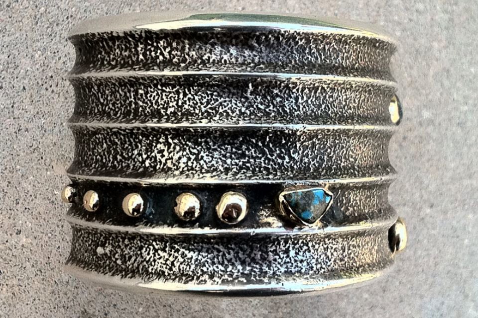 Men's CHARLES LOLOMA Silver Gold Turquoise Man's Cuff