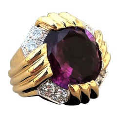 David Webb Gold Platinum Amethyst Diamond Ring