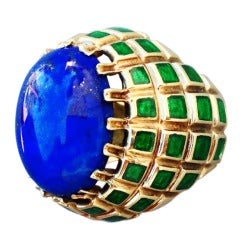 Lapis Enamel Gold Cocktail Ring