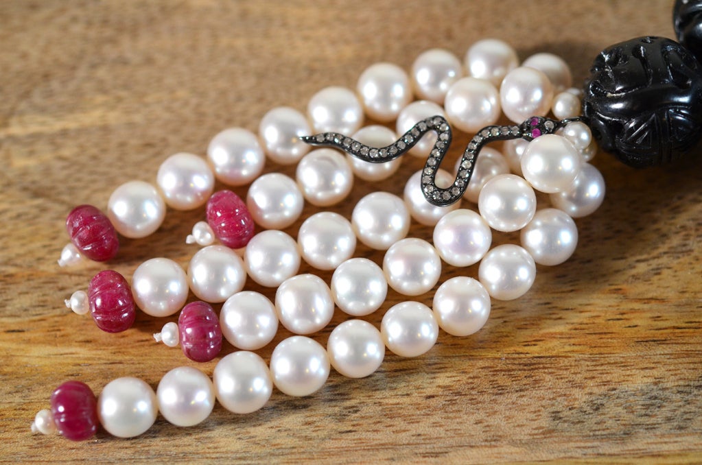 Pearls, Rubies & Diamond Necklace - 