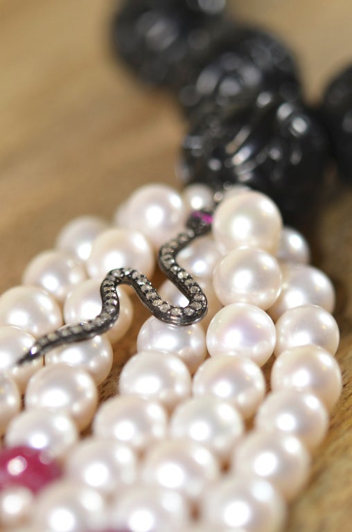 Pearls, Rubies & Diamond Necklace - 