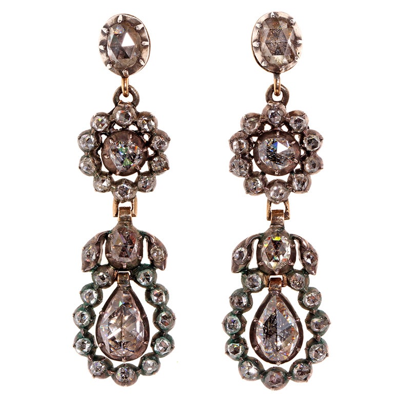 Georgian Era Rose Cut Diamond Earrings at 1stdibs