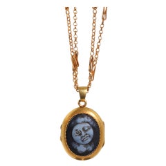 French Mid 19th Century Man In The Moon Cameo Locket