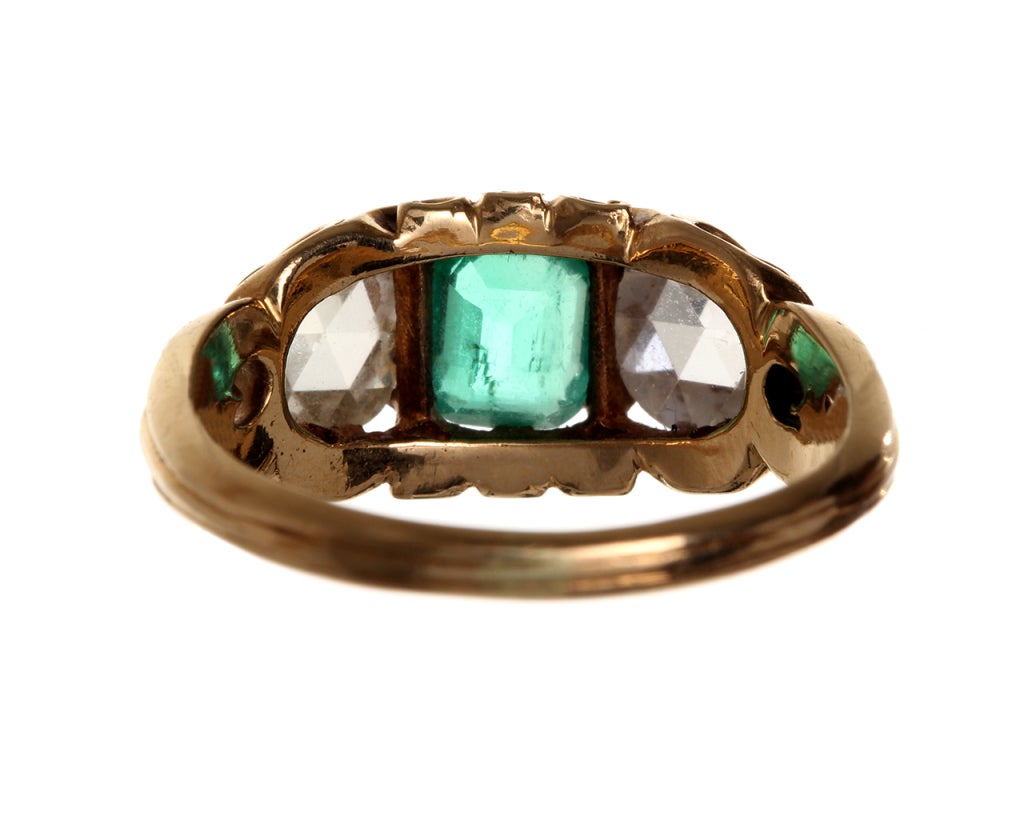 Women's 19th Century Rose Cut Diamond and Emerald Ring