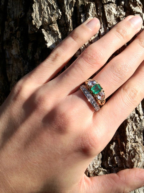 19th Century Rose Cut Diamond and Emerald Ring 1