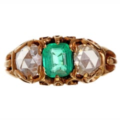 19th Century Rose Cut Diamond and Emerald Ring at 1stDibs
