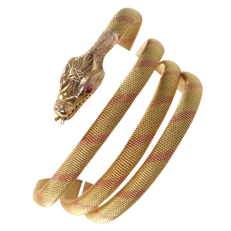 Coiled Gold Snake Bracelet at 1stdibs