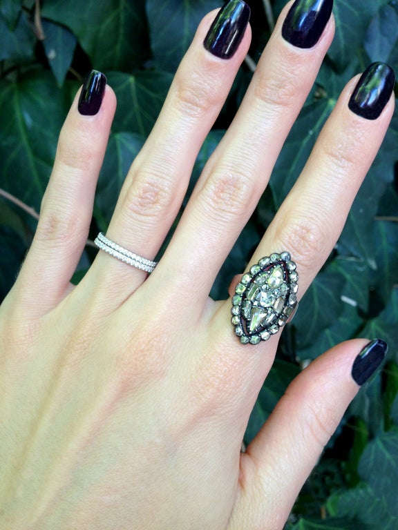 18th Century Rose Cut Diamond Navette Ring In Good Condition In Austin, TX