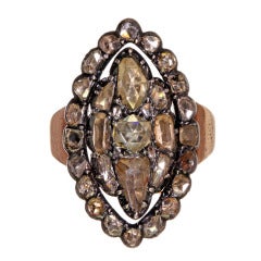 Antique 18th Century Rose Cut Diamond Navette Ring