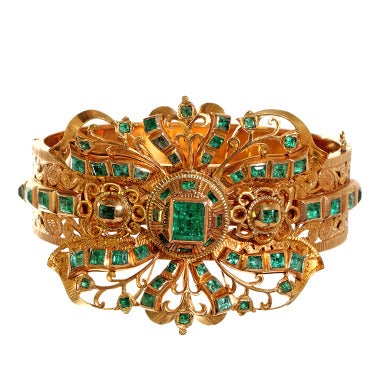 Antique Gold Emerald Bangle