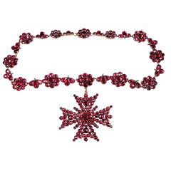 Antique Georgian Era Foiled Garnet Necklace & Maltese Cross