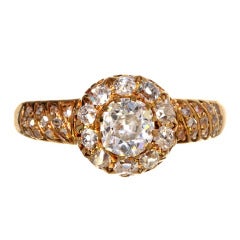 Victorian Old Mine Cut Diamond Cluster Ring with Rose Cut Diamond Band