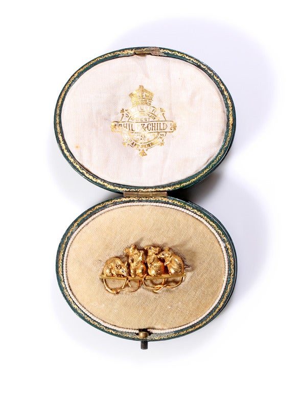 Victorian 19th Century Boxed Mouse Brooch by Child and Child For Sale