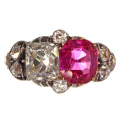 Antique Mid 19th Century Victorian Ruby and Diamond Twin Ring