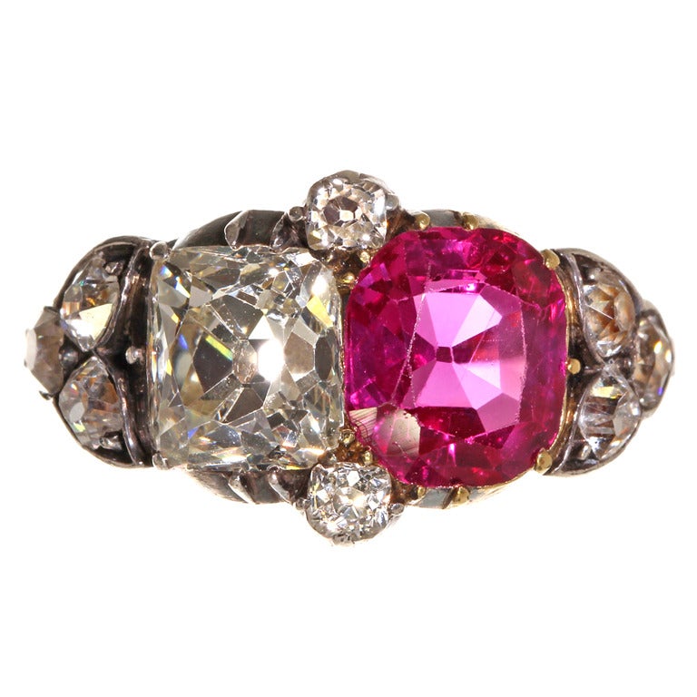 Mid 19th Century Victorian Ruby and Diamond Twin Ring