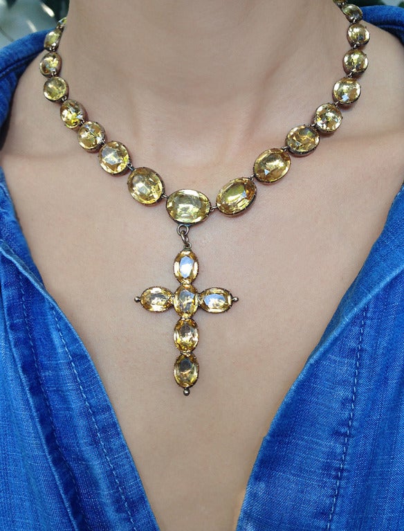 Women's Georgian Topaz Paste Necklace and Cross