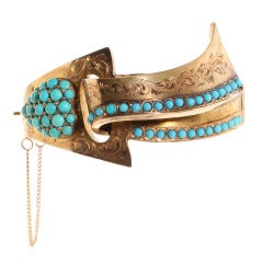 Victorian Gold and Turquoise Heart & Ribbon Bangle