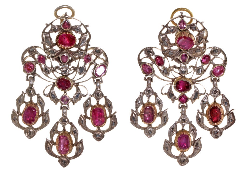 Georgian 18th Century Ruby and Diamond Earrings and Necklace Demi-Parure