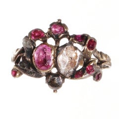 Antique Georgian Ruby Diamond Gold Crowned Hearts Ring