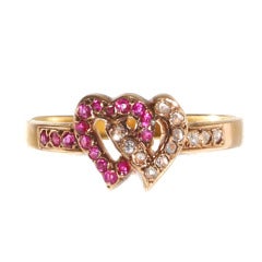 Antique Ruby & Diamond Double Heart Ring