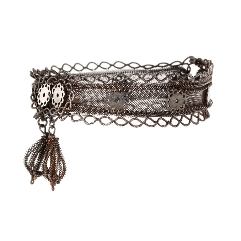Perfectly well preserved Silesian Iron wire work bracelet. The clasp can be adjusted for fit. 

Silesian Iron wire work dates to the late 1700’s. It is thought the latest pieces were completed by 1805 when production of ironwork moved to Berlin