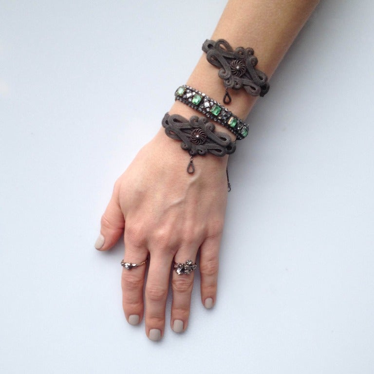 Matched Set of Silesian Iron Wire Work Bracelets For Sale 1