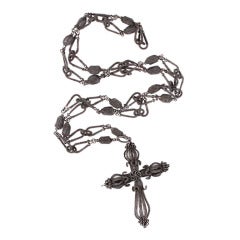 Rare 18th Century Silesian Iron Wire Work Necklace & Cross