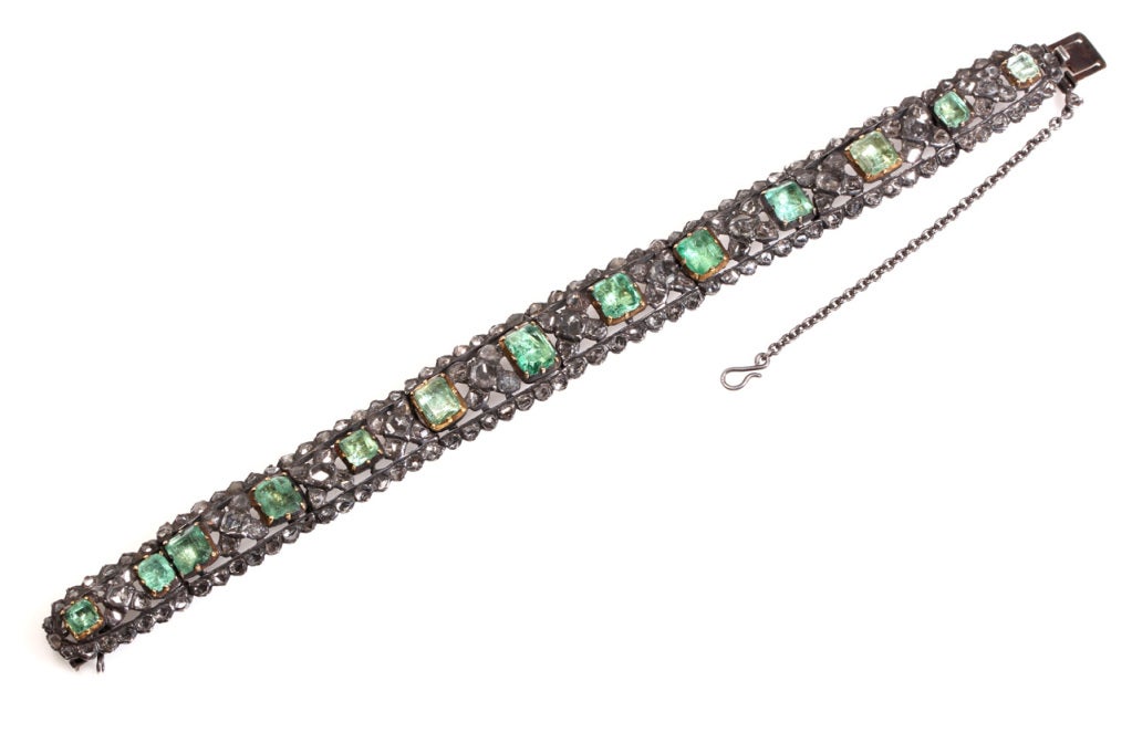 Georgian Emerald & Rose Cut Diamond Bracelet For Sale