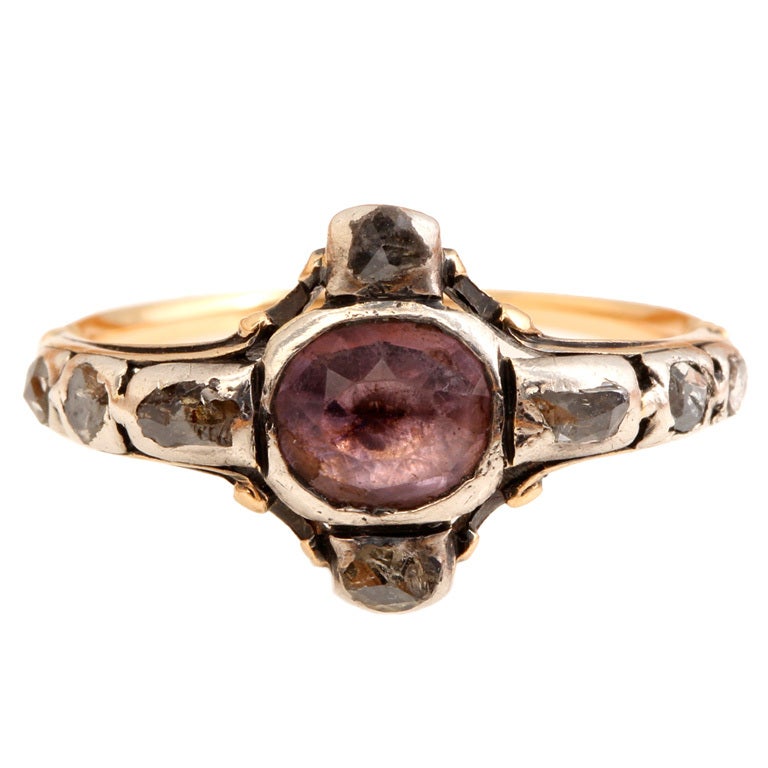 Antique English Amethyst Diamond Ring