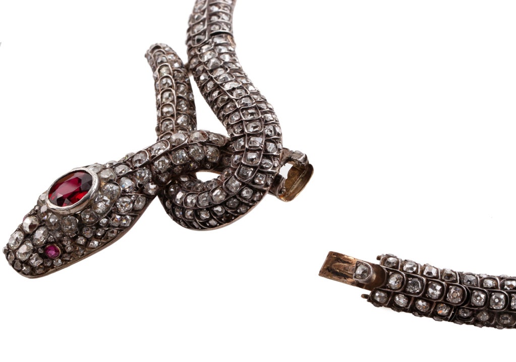 Women's Superb French Napoleon Third Period Diamond Snake Necklace