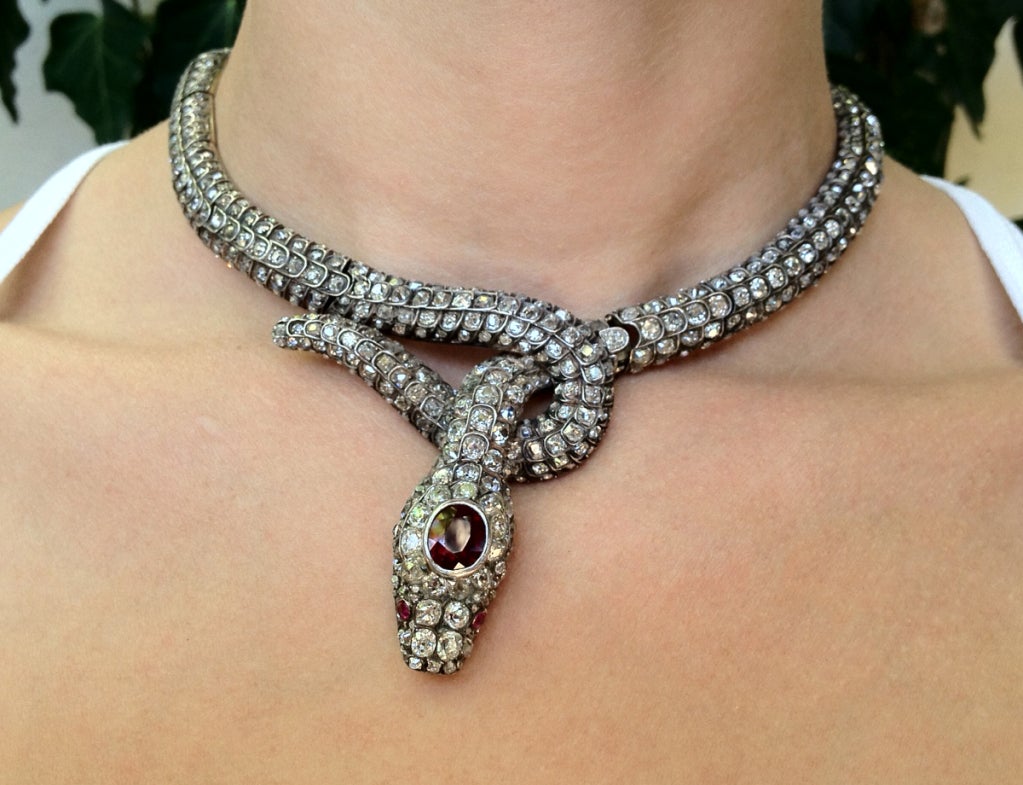 Superb French Napoleon Third Period Diamond Snake Necklace 1