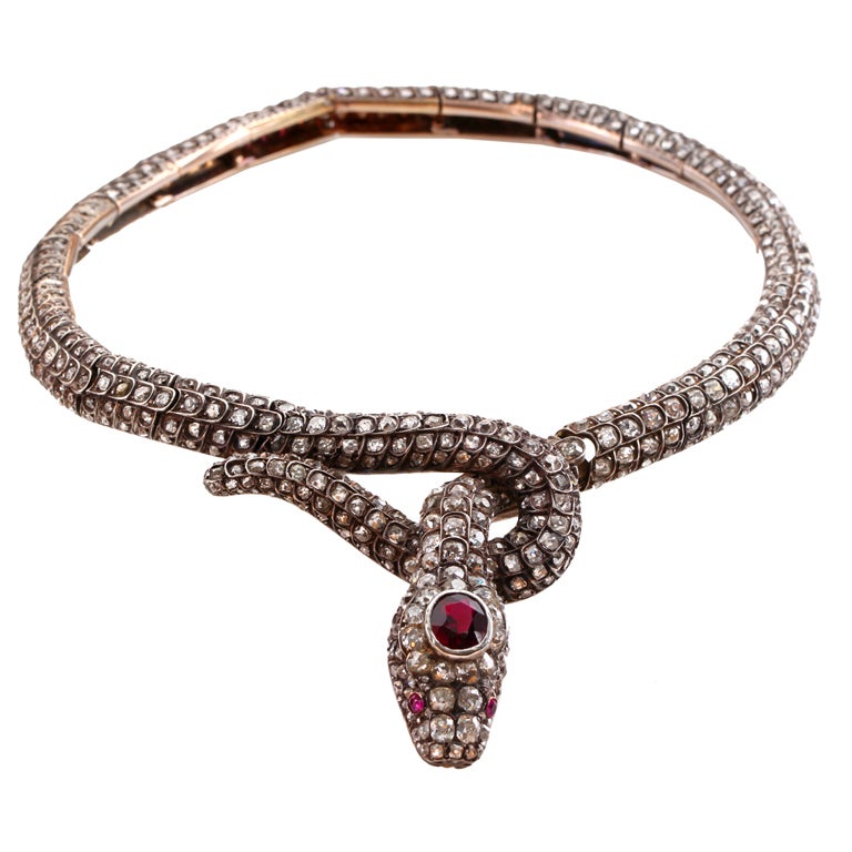 Superb French Napoleon Third Period Diamond Snake Necklace